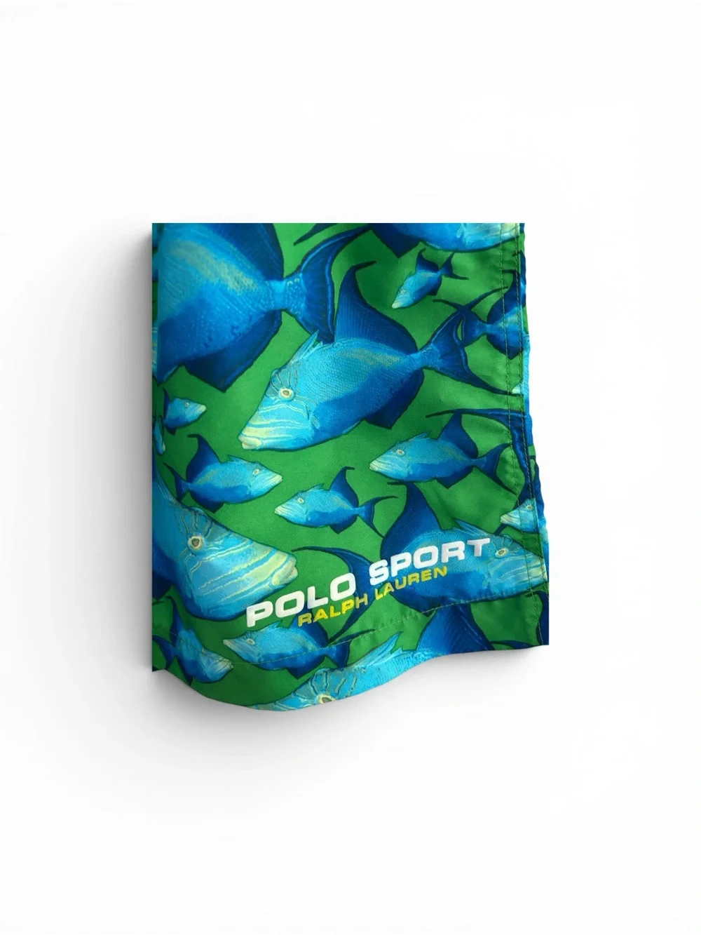 Polo Ralph Lauren Green & Blue Fish-Print Swim Trunks Y2K Mens M Mesh Lined